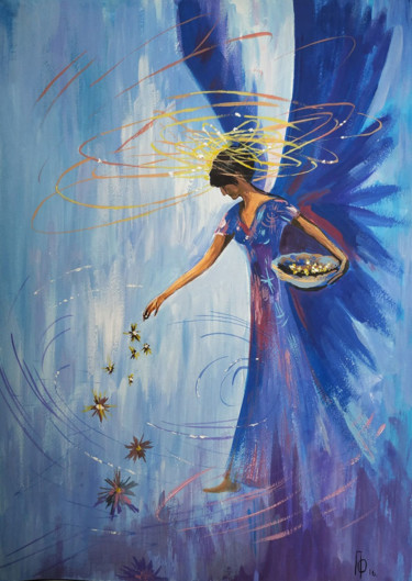 Painting titled "Star Angel" by Oksana Pritula, Original Artwork, Acrylic