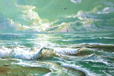 Malerei mit dem Titel "Dream of the sea" von Oksana Pritula, Original-Kunstwerk, Aquarell