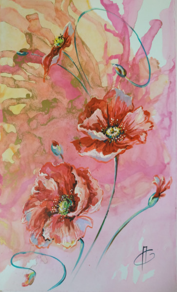 Painting titled "Poppies" by Oksana Pritula, Original Artwork, Acrylic