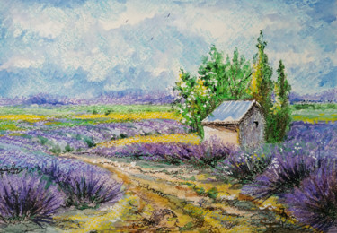 Pintura titulada "Лавандовое поле" por Oksana Pritula, Obra de arte original, Pastel