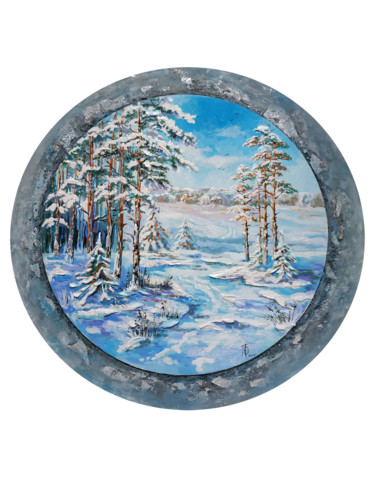 Painting titled "Снежная зима" by Oksana Pritula, Original Artwork, Acrylic
