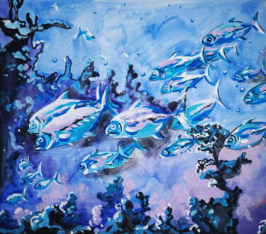Peinture intitulée "Sea Fish  Fish Artw…" par Oksana Pritula, Œuvre d'art originale, Acrylique