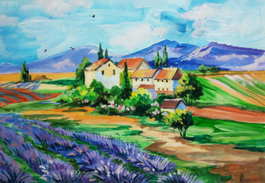 Картина под названием "Lavender Field Acry…" - Оксана Притула, Подлинное произведение искусства, Акрил