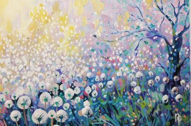 Картина под названием "Dandelions Small Pi…" - Оксана Притула, Подлинное произведение искусства, Акрил
