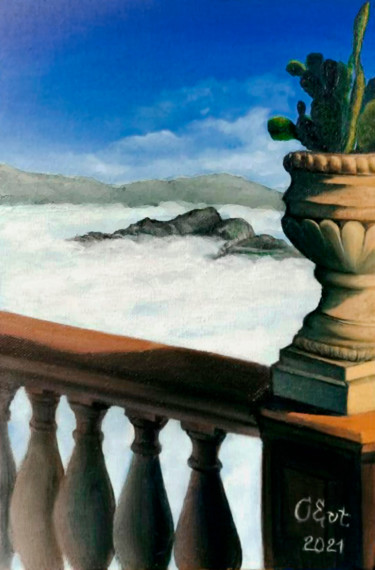 Cactus. Higher than clouds. Sicily. Painting titled "Cactus. Higher than…" by Oksana Evteeva, Original Art, Oil