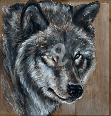 Schilderij getiteld "Wolf" door Oksana Grossenbacher, Origineel Kunstwerk, Olie
