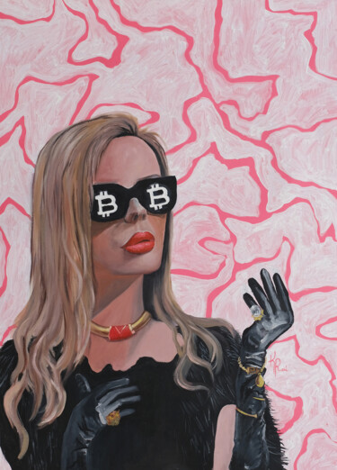 Bitcoin girl #2 Peinture intitulée "Bitcoin girl #2" par Kseniya Rai, Œuvre d'art originale, Huile Monté sur Châssis