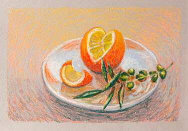 Drawing titled "Heart of orange" by Oksana Muzyka, Original Artwork, Pastel