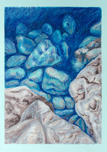 Dessin intitulée "Stones in waves" par Oksana Muzyka, Œuvre d'art originale, Pastel