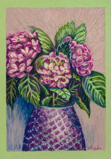 Рисунок под названием "Hydrangea rosa" - Oksana Muzyka, Подлинное произведение искусства, Пастель