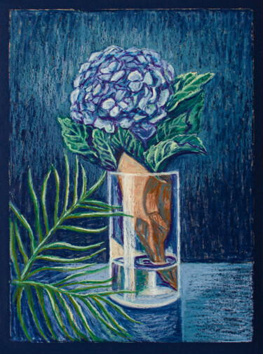 Dibujo titulada "Hydrangea azul" por Oksana Muzyka, Obra de arte original, Pastel