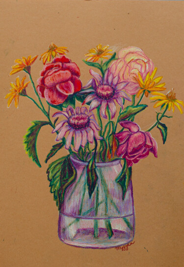 Desenho intitulada "Flowers from the ga…" por Oksana Muzyka, Obras de arte originais, Conté