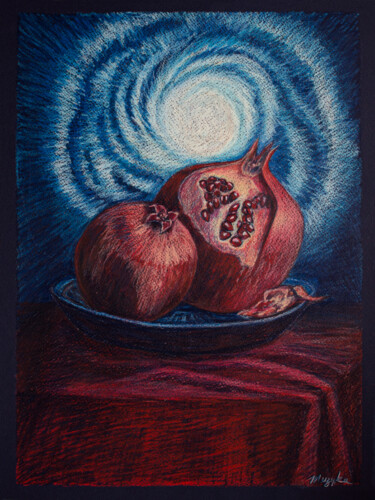 Zeichnungen mit dem Titel "Cosmic pomegranate" von Oksana Muzyka, Original-Kunstwerk, Conté-Buntstifte