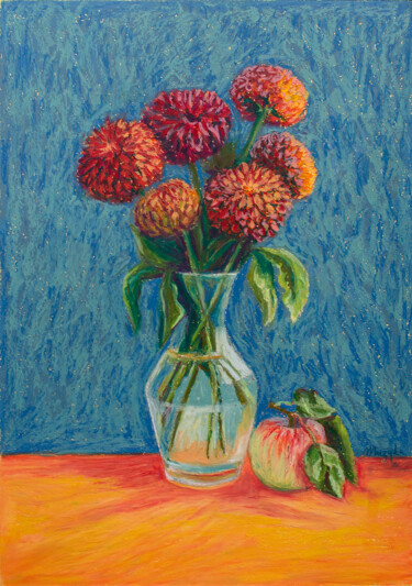 Рисунок под названием "Summer chrysanthemu…" - Oksana Muzyka, Подлинное произведение искусства, Пастель