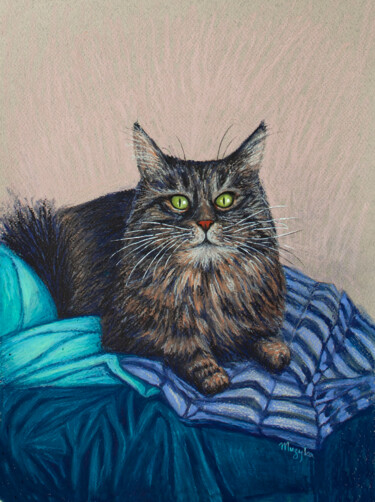 Рисунок под названием "Cat's portrait in b…" - Oksana Muzyka, Подлинное произведение искусства, Пастель