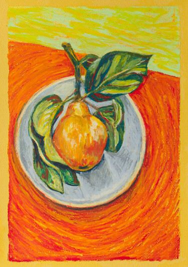 Drawing titled "Quince from Greece" by Oksana Muzyka, Original Artwork, Pastel