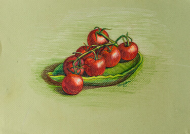 Zeichnungen mit dem Titel "Cherry tomatoes" von Oksana Muzyka, Original-Kunstwerk, Conté-Buntstifte