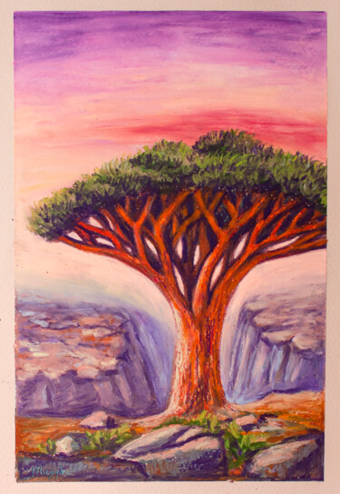 Tekening getiteld "Dragon tree of power" door Oksana Muzyka, Origineel Kunstwerk, Pastel