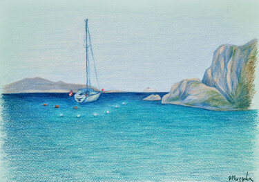 Drawing titled ""Reina Bianca" beach" by Oksana Muzyka, Original Artwork, Conté