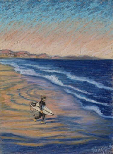 Disegno intitolato "Valencia beach in w…" da Oksana Muzyka, Opera d'arte originale, Pastello