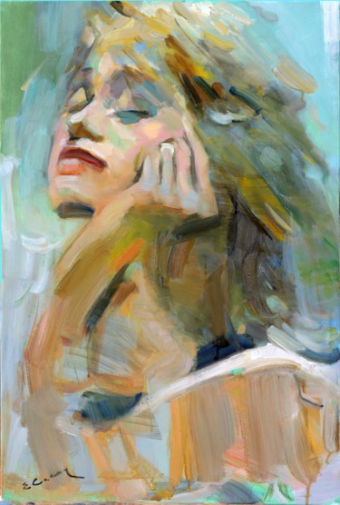 Painting titled "Female portrait" by Eugene Segal, Original Artwork, Oil