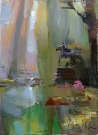 Pintura intitulada "In the autumn mist" por Eugene Segal, Obras de arte originais, Óleo