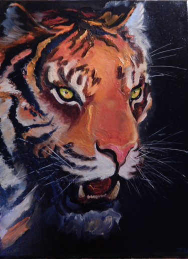 Painting titled "Tiger" by Oksana Zubok, Original Artwork, Oil