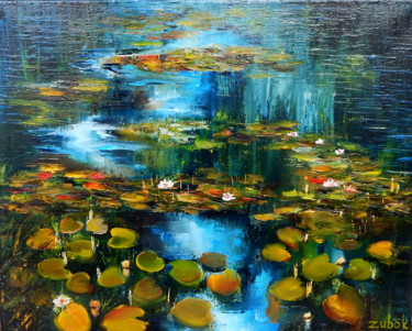 Painting titled "Water lilies" by Oksana Zubok, Original Artwork, Oil