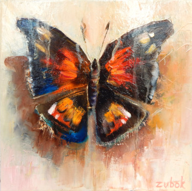 Peinture intitulée "Red admiral butterf…" par Oksana Zubok, Œuvre d'art originale, Huile