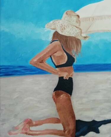 Картина под названием "На пляже" - Ольга Белоусова, Подлинное произведение искусства, Масло
