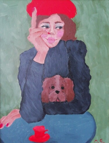 Ζωγραφική με τίτλο "Дама с собачкой" από Ольга Белоусова, Αυθεντικά έργα τέχνης, Ακρυλικό