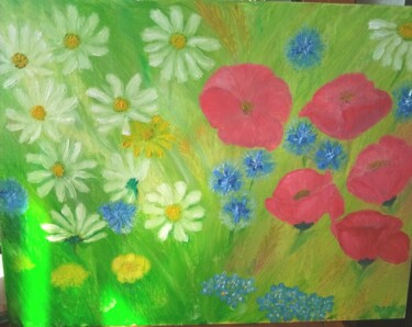 Картина под названием "Полевые цветы" - Ольга Черникина (Чон), Подлинное произведение искусства, Масло