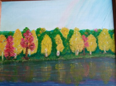Картина под названием "Осень у реки" - Ольга Черникина (Чон), Подлинное произведение искусства, Масло Установлен на Деревянн…