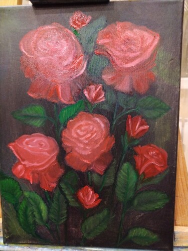 Картина под названием "Куст роз" - Ольга Черникина (Чон), Подлинное произведение искусства, Масло