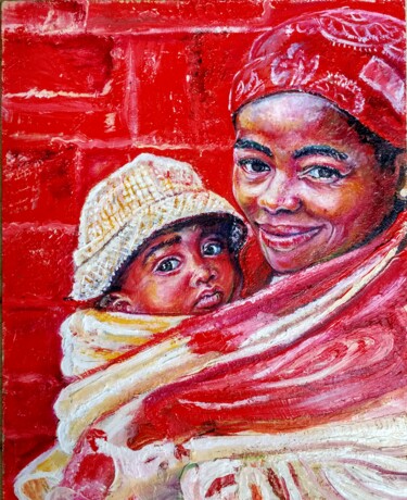 Painting titled "Mother and Child in…" by Olga Denisiuk, Original Artwork, Oil
