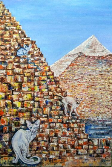 Painting titled "Пирамиды и Сфинксы" by Olga Denisiuk, Original Artwork, Oil