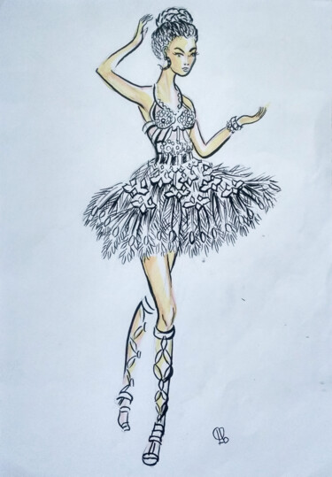 Drawing titled "Балерина" by Olga Denisiuk, Original Artwork, Ink