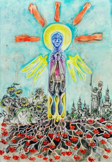 Rysunek zatytułowany „Идол войны” autorstwa Ольга Денисюк, Oryginalna praca, Akwarela