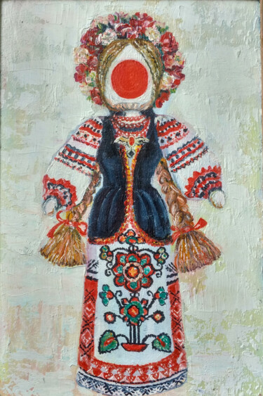 Pintura intitulada "Кукла-мотанка. Бабу…" por Olga Denisiuk, Obras de arte originais, Óleo
