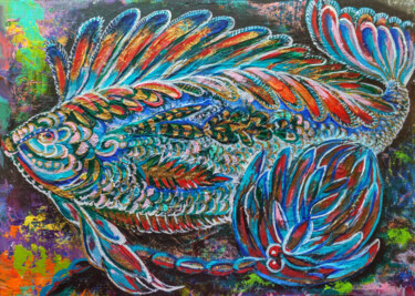 Schilderij getiteld "Miracle fish" door Olga Denisiuk, Origineel Kunstwerk, Olie