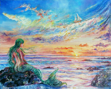 Картина под названием "Видение на закате" - Ольга Денисюк, Подлинное произведение искусства, Масло