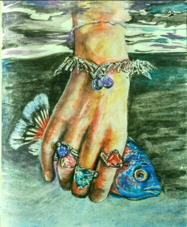 Dessin intitulée "Драгоценная рыбка" par Olga Denisiuk, Œuvre d'art originale, Aquarelle