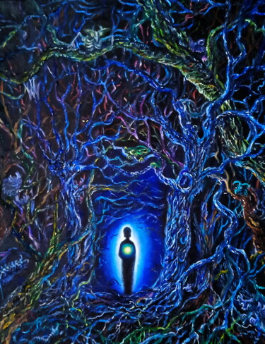 Картина под названием "Среди тьмы" - Ольга Денисюк, Подлинное произведение искусства, Масло