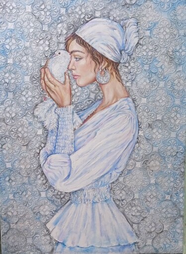 Картина под названием "Голубка" - Ольга Денисюк, Подлинное произведение искусства, Масло