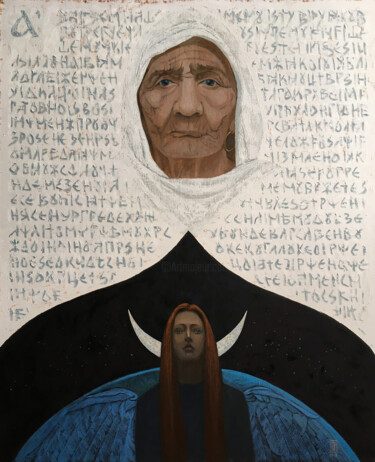 Painting titled "Аз Боги Веди" by Olga Gorbunova, Original Artwork, Oil Mounted on Wood Stretcher frame