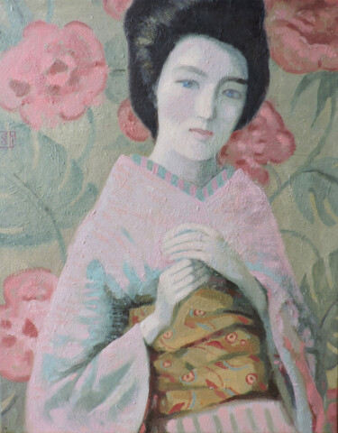 Peinture intitulée "Japanese flower" par Olga Gordienok, Œuvre d'art originale, Huile