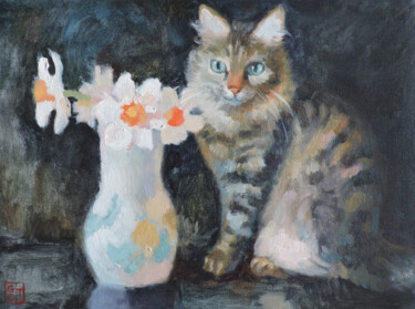 Pintura titulada "Spring cat" por Olga Gordienok, Obra de arte original, Oleo