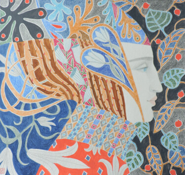 Disegno intitolato ""Mysterious garden"" da Olga Gordienok, Opera d'arte originale, Matite colorate