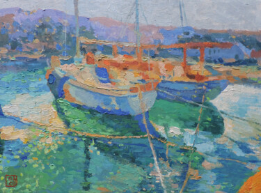 Peinture intitulée ""Лодки"" par Olga Gordienok, Œuvre d'art originale, Huile