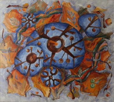 Painting titled "Осень. Сезоны." by Olga Ivanenko, Original Artwork, Oil Mounted on Wood Stretcher frame